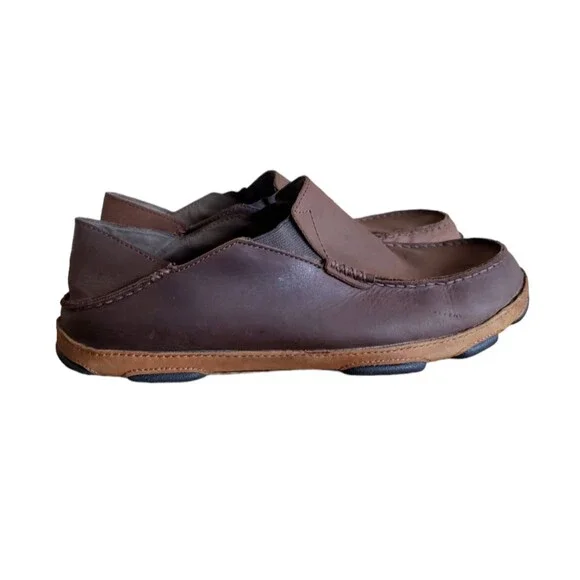 Olukai Men's Moloa Brown Leather Slip On Shoes Size 10 Loafers Boat Shoes - Picture 2 of 11